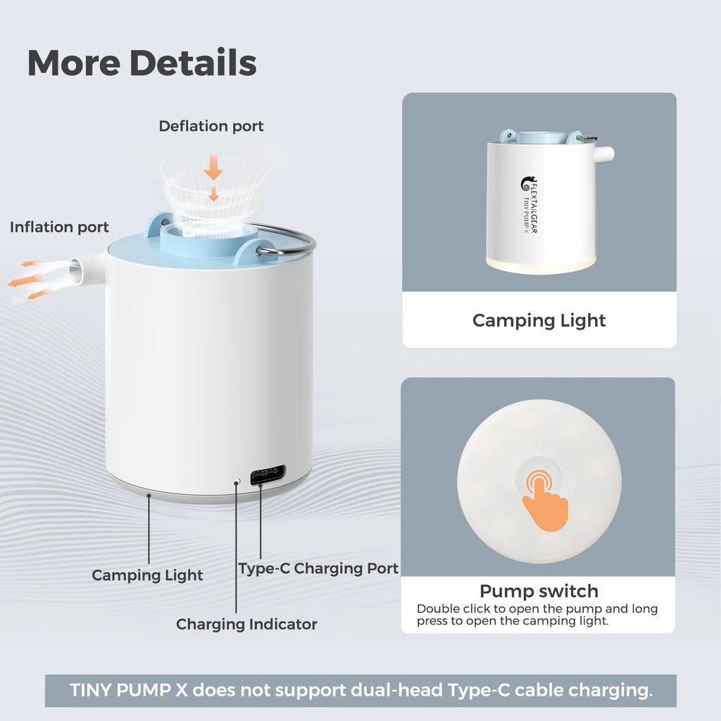 FLEXTAIL TINY PUMP X - Portable Camping Air Pump with 1300mAh Battery Rechargeable for Pool Floats Air Mattress Vacuum Bags