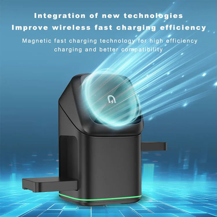 2025 Newest Universal Magnetic Charging Stand Cube Rotational 3 in 1 Touch Auto Rotation Wireless Charger With Light