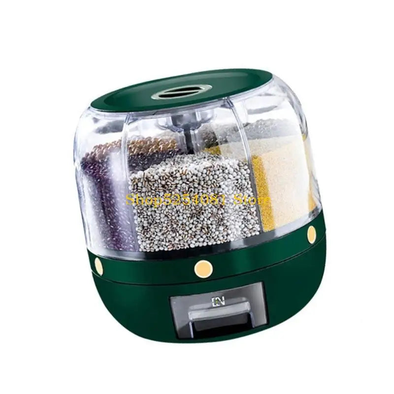 Multigrain Storage Container with 6 Compartments 360 Degree Rotating Rice Dispenser Kitchen Dry Cereal Grains Organizers
