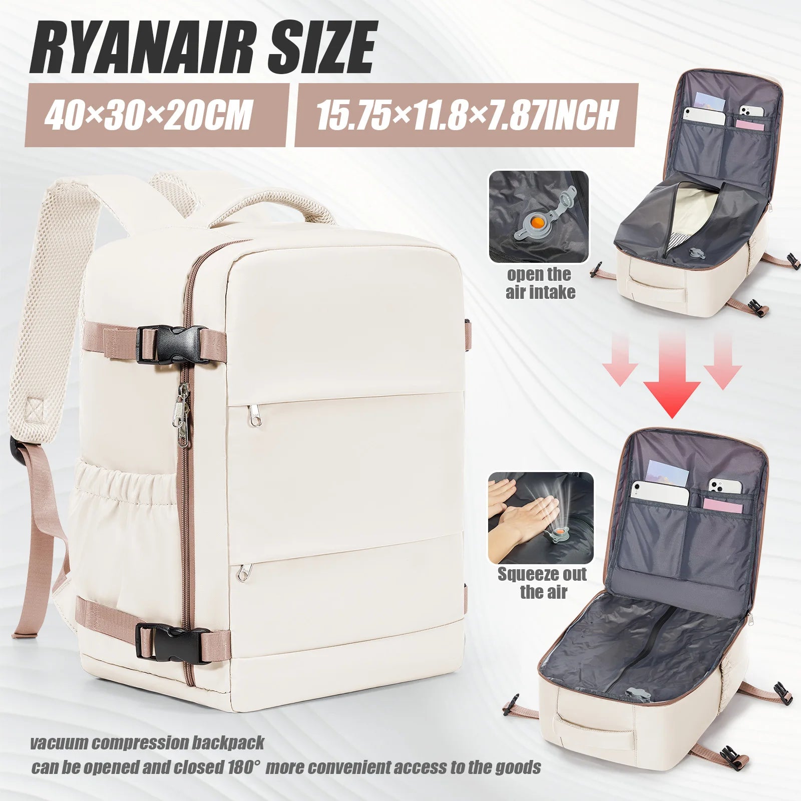 Vacuum Compression Backpack Ryanair 40x30x20 Travel Backpack EasyJet Wizzair Cabin Bag 15.6" Laptop Bag Men Backpack,Storage Bag