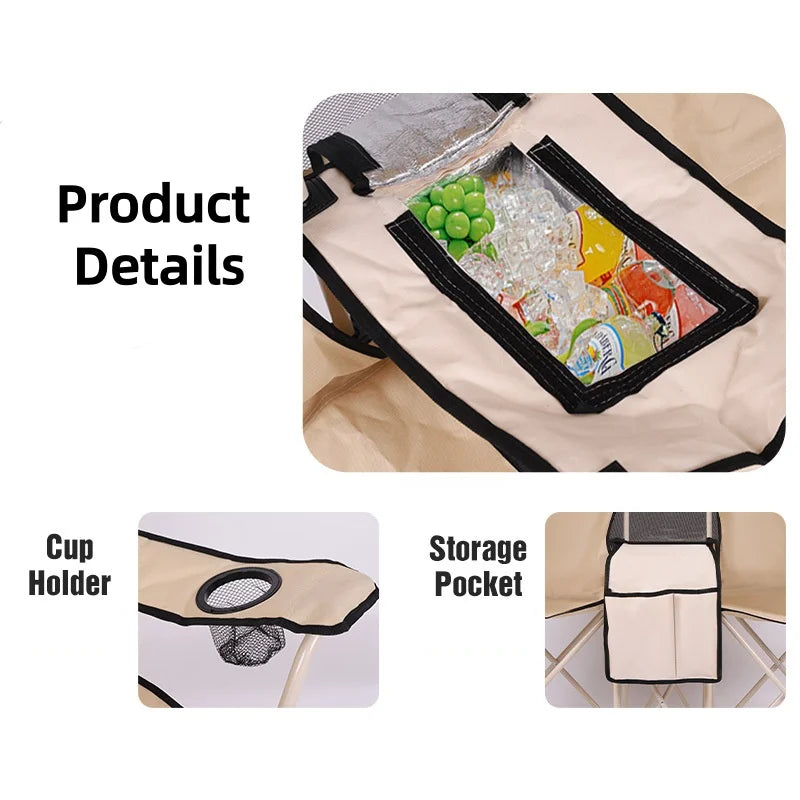 Portable Outdoor Camping Leisure Double Folding Chair Fishing Beach Picnic Chair with Integrated Awning Awning Director Chair