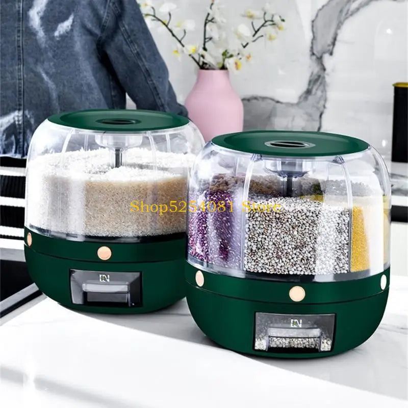 Multigrain Storage Container with 6 Compartments 360 Degree Rotating Rice Dispenser Kitchen Dry Cereal Grains Organizers