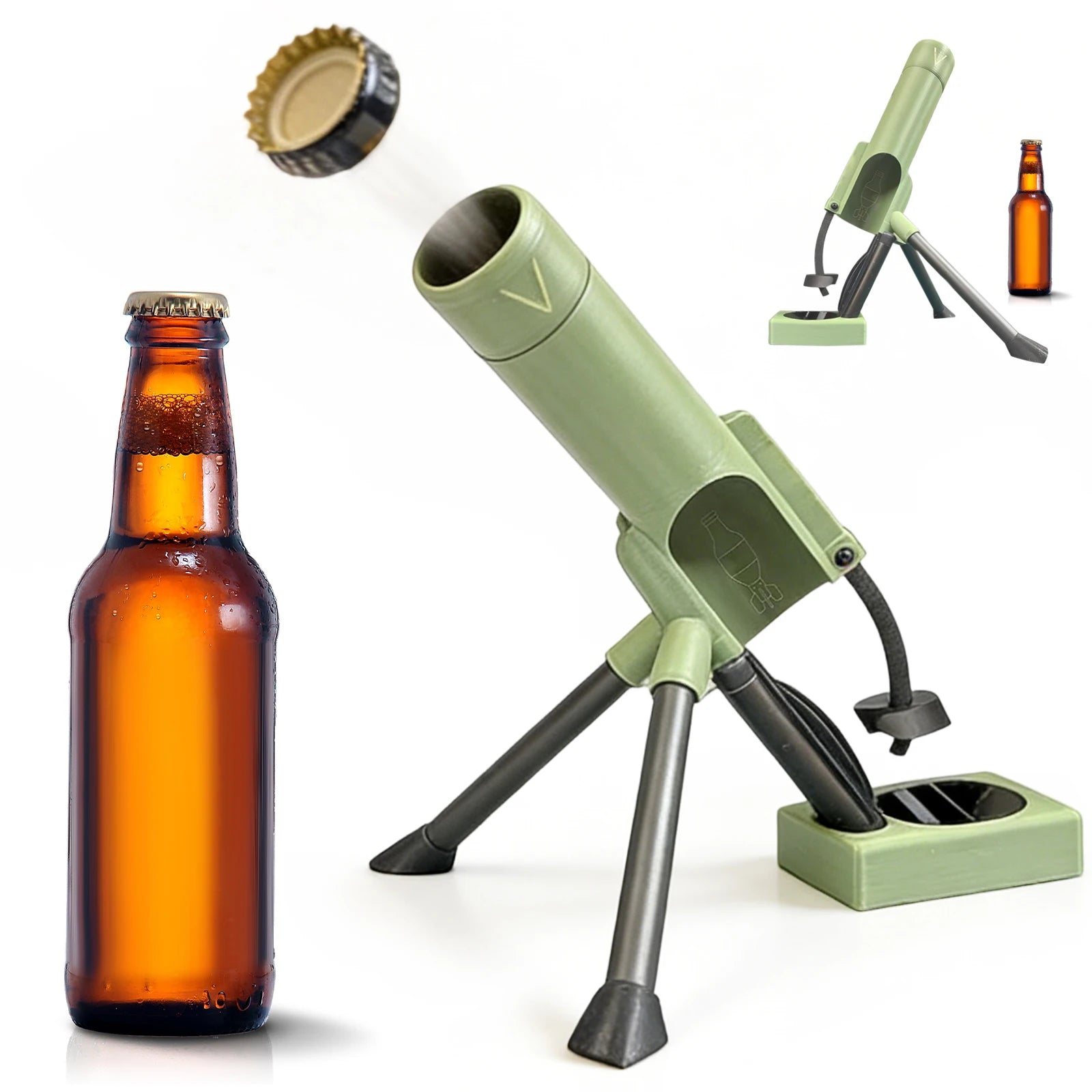 Mortar Beer Bottle Opener Heavy-Duty Cap Hands-Free Push Down Opener Men's Exclusive Space For Bar