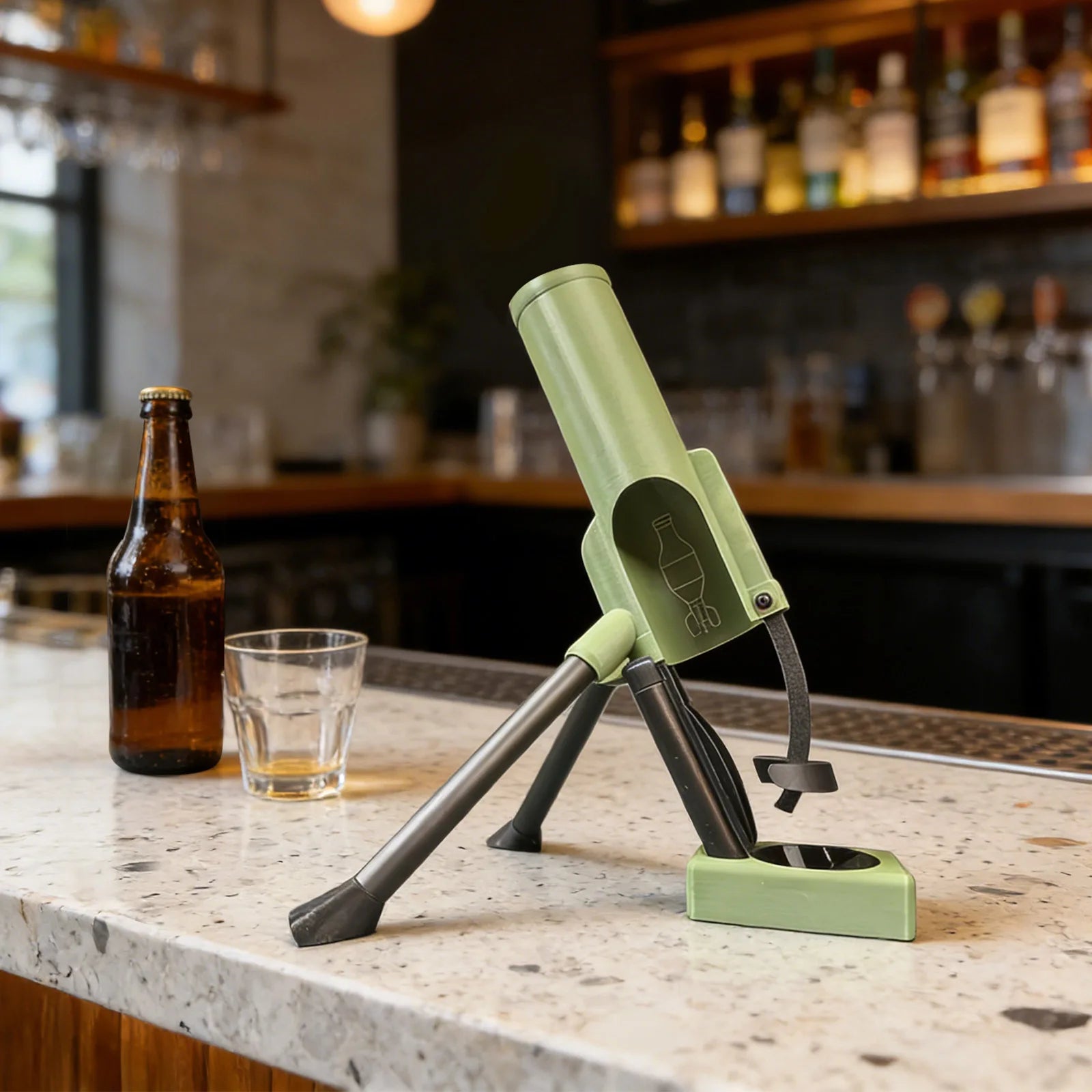 Mortar Beer Bottle Opener Heavy-Duty Cap Hands-Free Push Down Opener Men's Exclusive Space For Bar