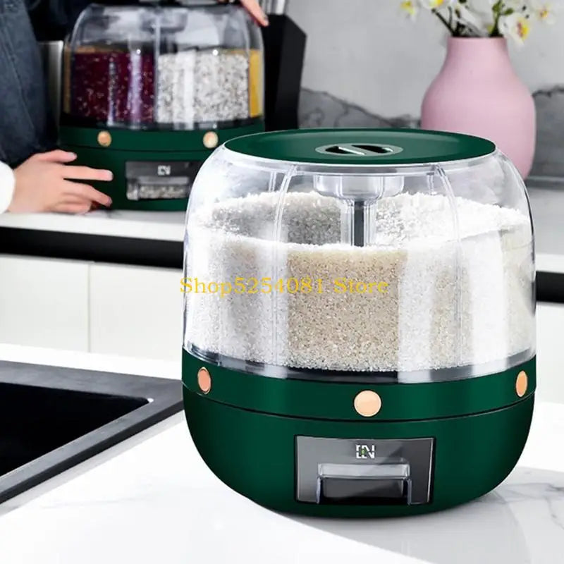 Multigrain Storage Container with 6 Compartments 360 Degree Rotating Rice Dispenser Kitchen Dry Cereal Grains Organizers