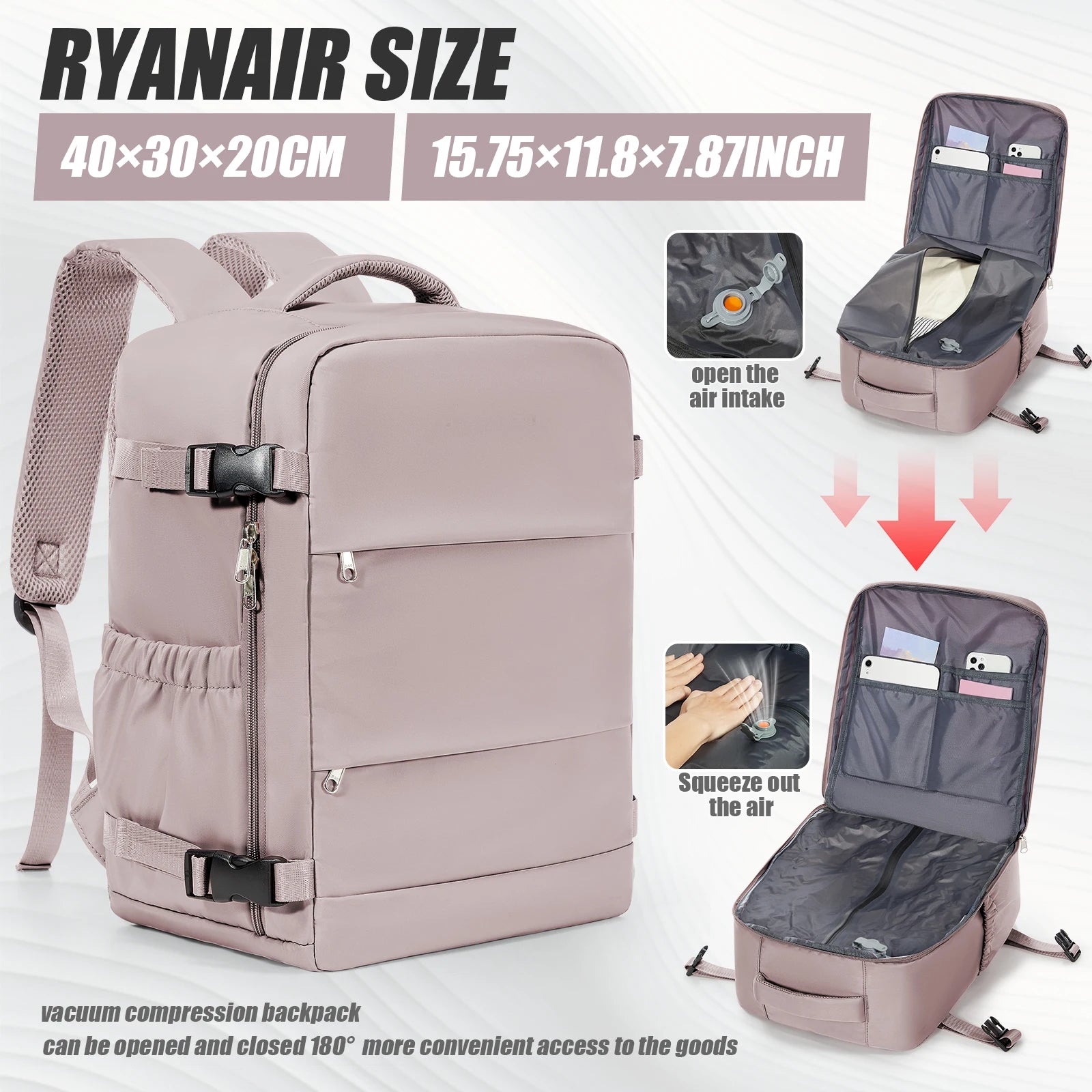 Vacuum Compression Backpack Ryanair 40x30x20 Travel Backpack EasyJet Wizzair Cabin Bag 15.6" Laptop Bag Men Backpack,Storage Bag