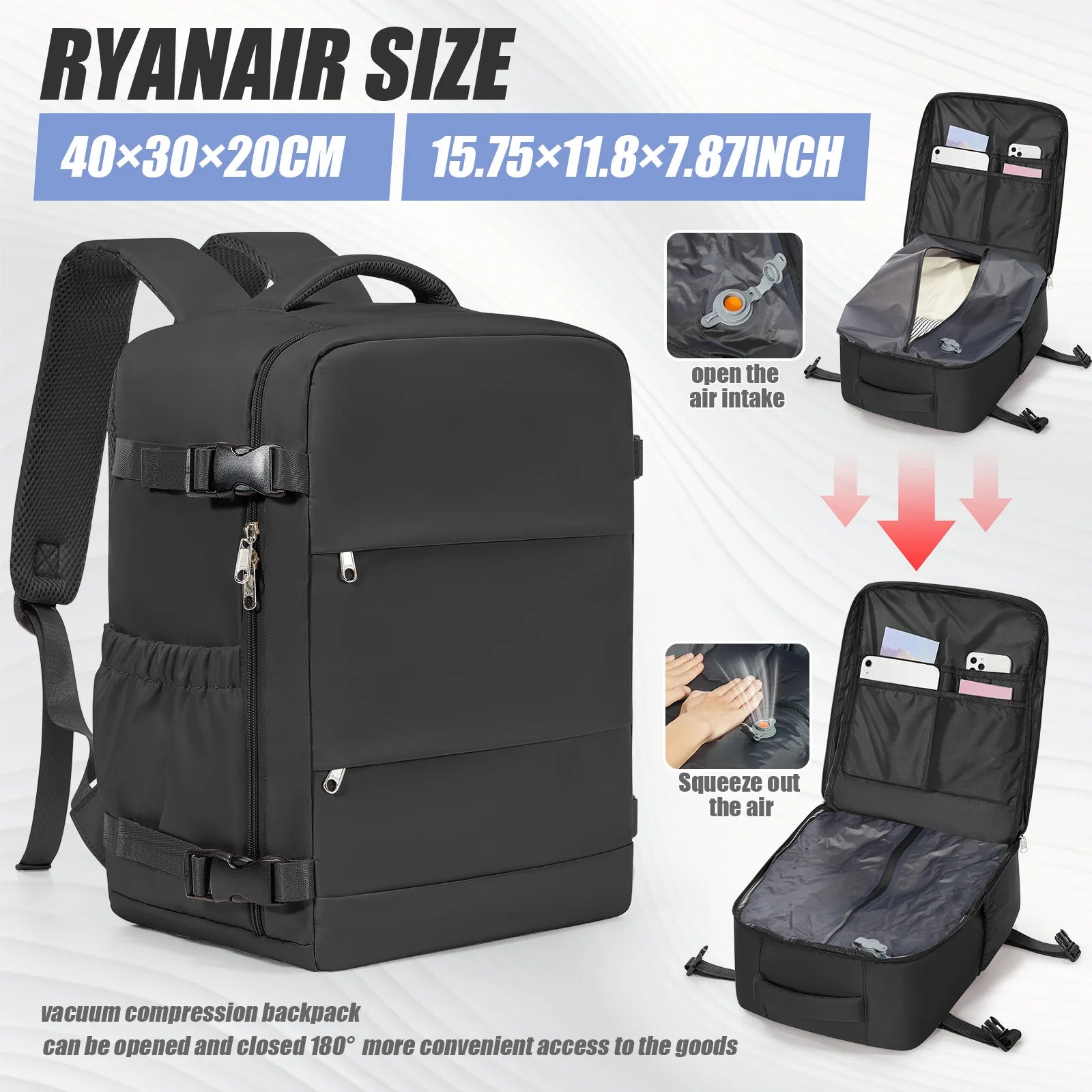 Vacuum Compression Backpack Ryanair 40x30x20 Travel Backpack EasyJet Wizzair Cabin Bag 15.6" Laptop Bag Men Backpack,Storage Bag