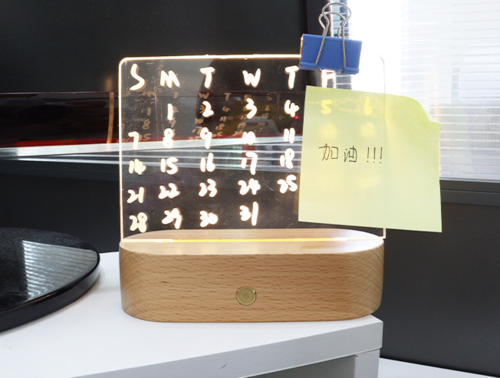 Acrylic LED Note Board Night Light with Wooden Base – Erasable Glowing Desktop Memo & Message Board