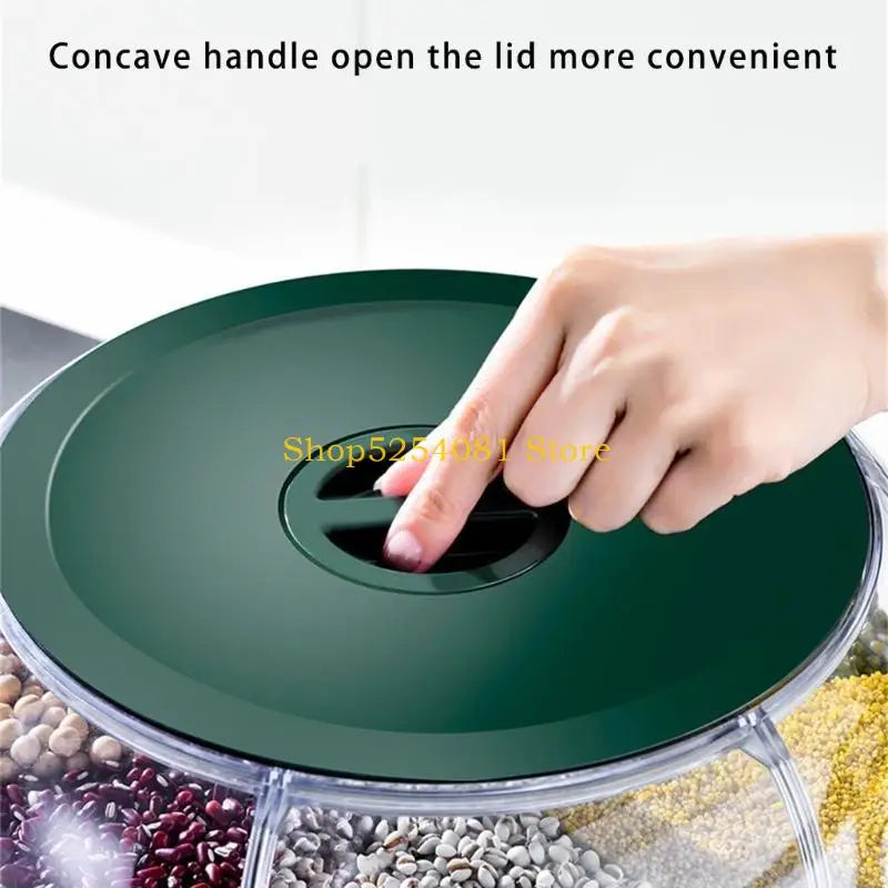 Multigrain Storage Container with 6 Compartments 360 Degree Rotating Rice Dispenser Kitchen Dry Cereal Grains Organizers