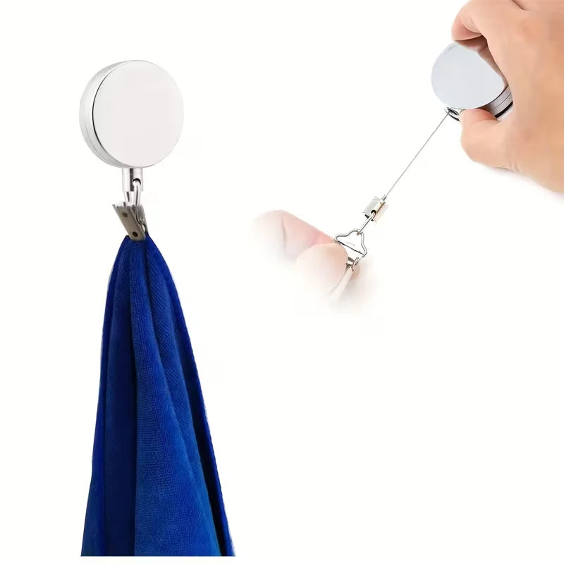 5-Piece Automatic Retractable Towel Clip Set – Punch-Free Wall Mount