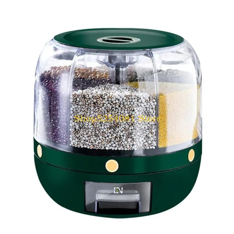 Multigrain Storage Container with 6 Compartments 360 Degree Rotating Rice Dispenser Kitchen Dry Cereal Grains Organizers