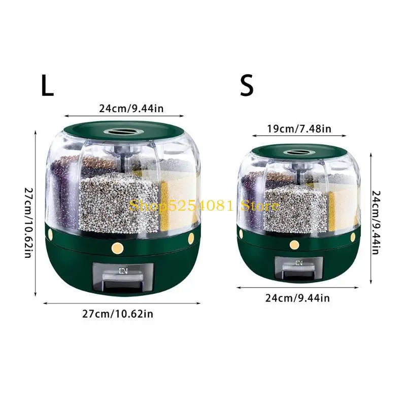Multigrain Storage Container with 6 Compartments 360 Degree Rotating Rice Dispenser Kitchen Dry Cereal Grains Organizers