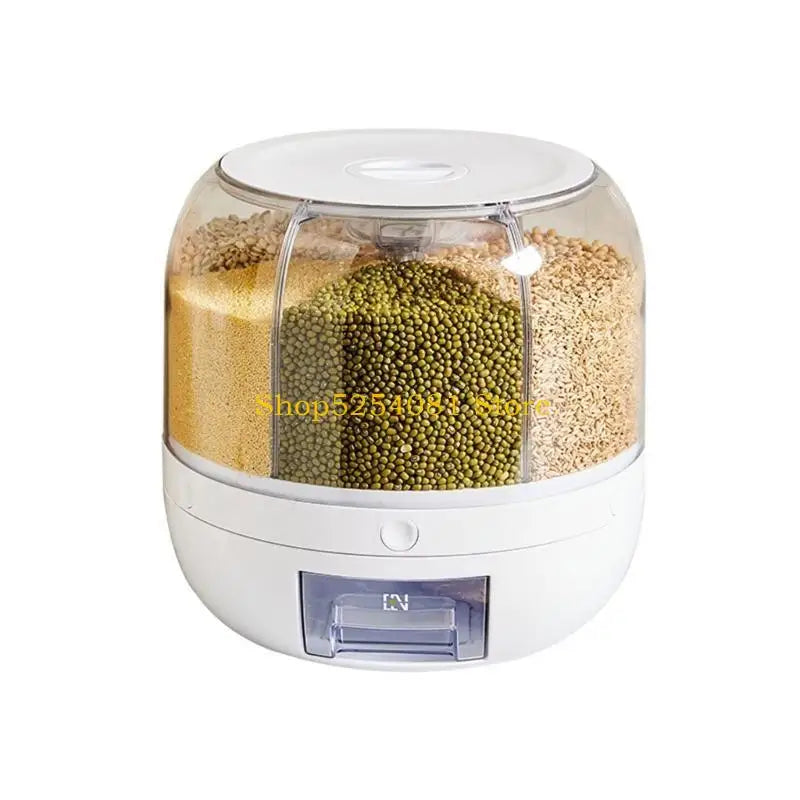 Multigrain Storage Container with 6 Compartments 360 Degree Rotating Rice Dispenser Kitchen Dry Cereal Grains Organizers